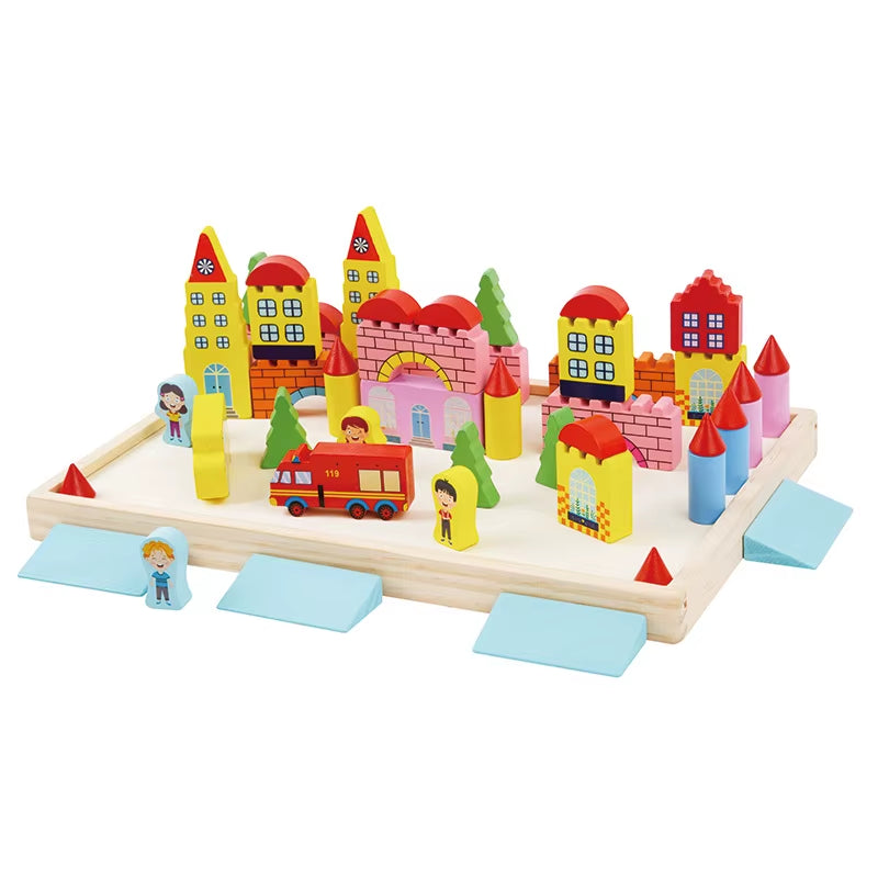 New Design Kids Creative Colorful Wooden Building Blocks Toys Wooden Town Scene Puzzle Blocks Toys for Child Early Educational